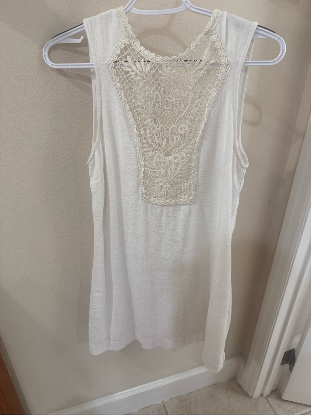 Free People Cream Crochet-Back Sleeveless Tunic Dress